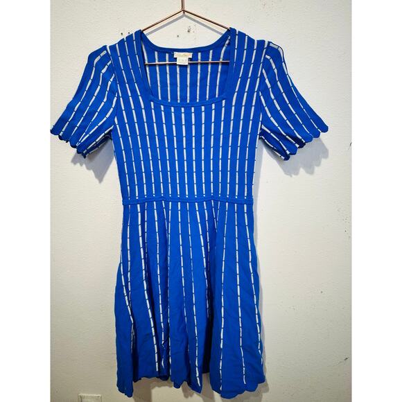 SHOSHANNA Blue White Striped Knit Hourglass Short Sleeve Arcadia Dress sz M - Picture 2 of 16
